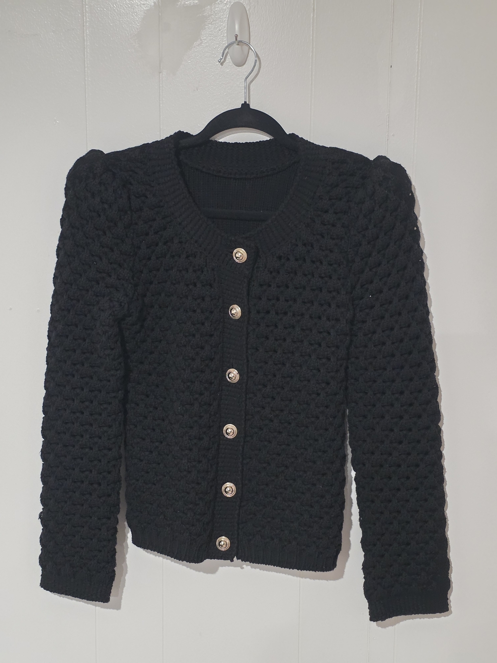 Black Chunky Knit Button-Front Sweater Cardigan